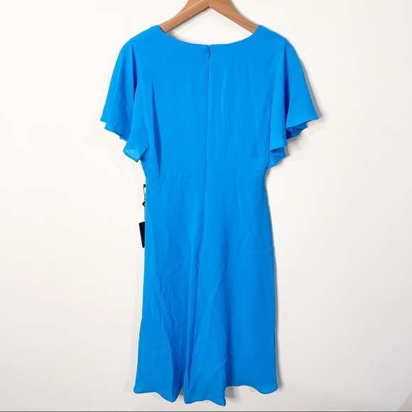 Adrianna Papell Electric Blue Twist Front Gauzy Crepe Knee Length Dress 8 US NWT - Picture 6 of 9